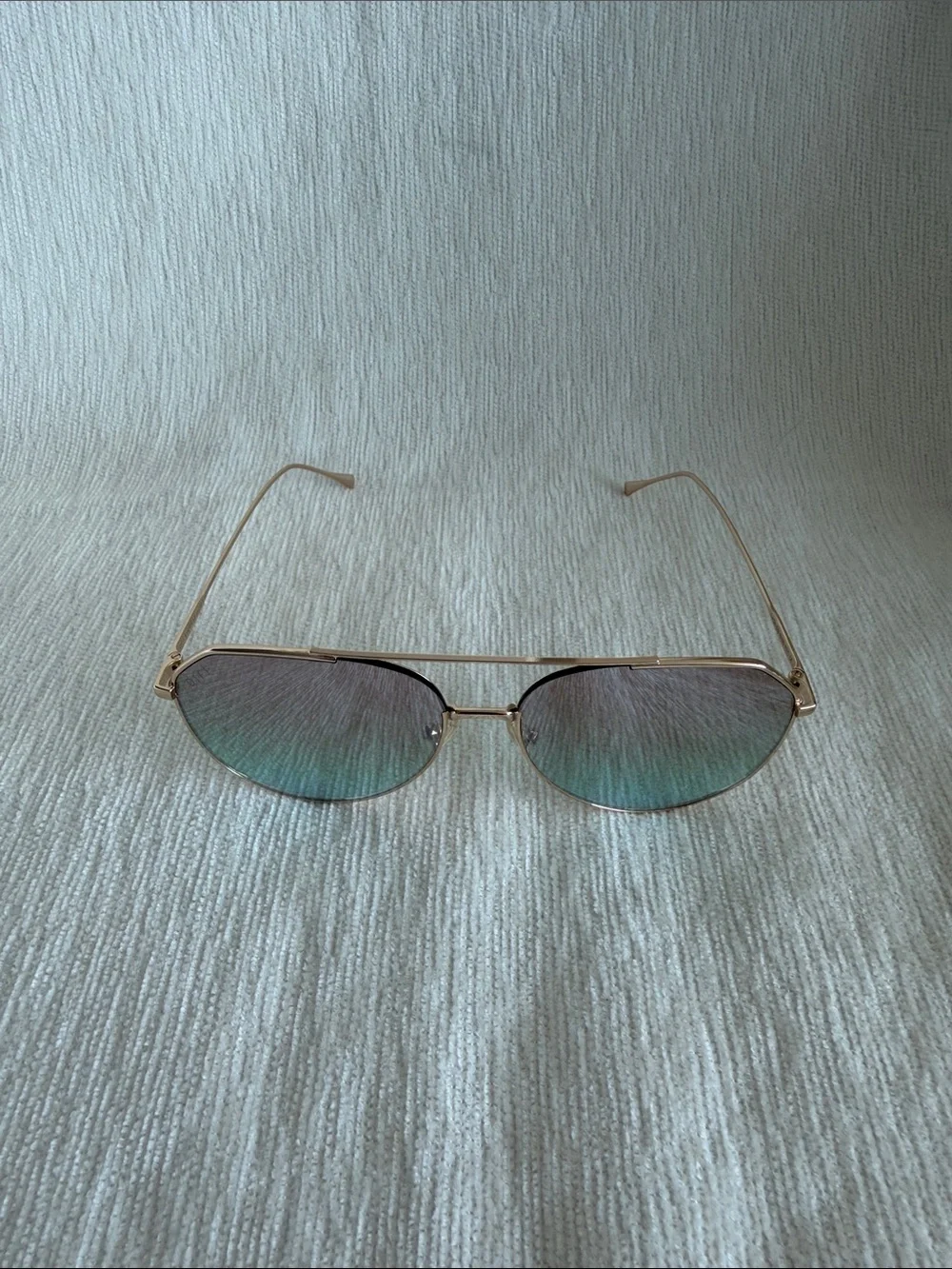 Diff Eyewear Gold Aviator Sunglasses with Blue Gradient Lenses